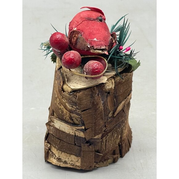 Christmas handmade ornament bell bark robin bird holy red brown 4" READ - Picture 4 of 5